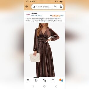 Women's Long Sleeve Velvet Maxi Dress - Brown